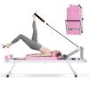 78" Pilates Reformer Machine Home Gym, Foldable Pilates Equipment for Home Workout with 3 Helght Adjustble Pulley Risers and Metal Resistance Springs, Support Up to 330 lbs (Pink) view 1