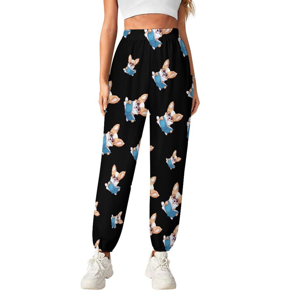 Corgi Reading Book Women's Baggy Sweatpants Cinch Bottom Joggers Pants Lounge Trousers with Pockets M