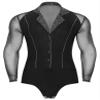 Winnrchan Men Sheer Mesh Latin Samba Rumba Dance Leotard Shiny Bodysuit Cha-Cha Ballet Dance Class Competition Black Large view 1