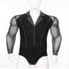 Winnrchan Men Sheer Mesh Latin Samba Rumba Dance Leotard Shiny Bodysuit Cha-Cha Ballet Dance Class Competition Black Large view 3