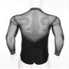 Winnrchan Men Sheer Mesh Latin Samba Rumba Dance Leotard Shiny Bodysuit Cha-Cha Ballet Dance Class Competition Black Large view 4