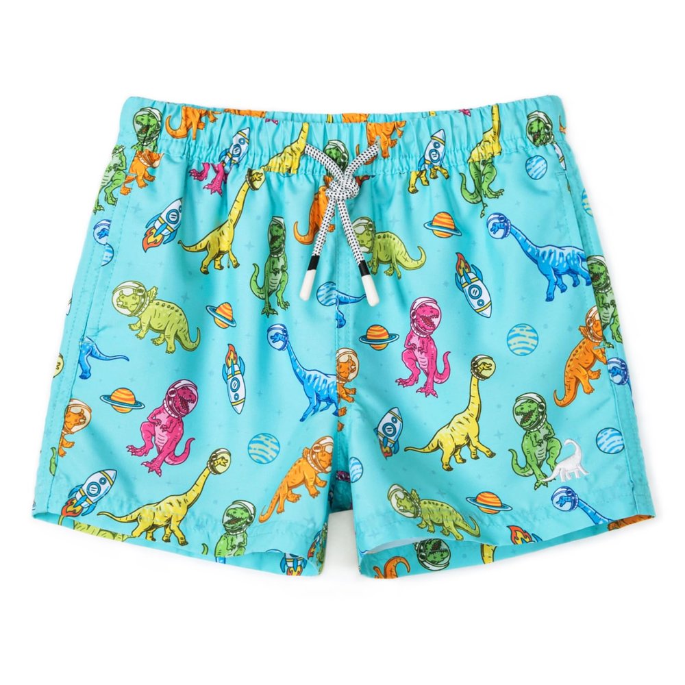 SURF CUZ Boys Swim Trunks Toddler Swim Shorts UPF 50+ Bathing Suit for Boys Swimsuit Boy Swimwear Quick Dry Beach Board Shorts Blue Planet Dinosaur 4T