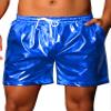 Lars Amadeus Blue Metallic Shorts for Men's Rave Elastic Drawstring Disco Holographic Shiny Hot Shorts with Pocket 34 view 1