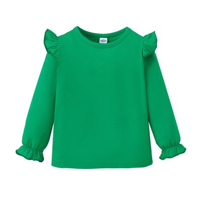 Magic Park 12M-14Y Toddler Girl Long Sleeve Blouse Kids Solid Color Tee Little Girls Ruffle Cuffs T-Shirts Winter Casual Tops (Long Bright Green Tee, 18-24 Months)