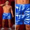 Lars Amadeus Blue Metallic Shorts for Men's Rave Elastic Drawstring Disco Holographic Shiny Hot Shorts with Pocket 32 view 4