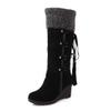 ZDLJYL Women's Winter Fur Wedge Snow Boots Mid Wide Calf Waterproof Buckle Platform Slip On Warm Snow Boots Knee High Boots view 1