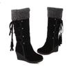 ZDLJYL Women's Winter Fur Wedge Snow Boots Mid Wide Calf Waterproof Buckle Platform Slip On Warm Snow Boots Knee High Boots view 3