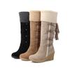 ZDLJYL Women's Winter Fur Wedge Snow Boots Mid Wide Calf Waterproof Buckle Platform Slip On Warm Snow Boots Knee High Boots view 4