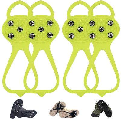 Universal Non-Slip Gripper Spikes, New Gripper Shoe Grips with 5 Tooth Steel Nails, Traction Cleats Ice Snow Grips Anti-Slip Silicone for Ice Sports (2Pair Yellow, Child)