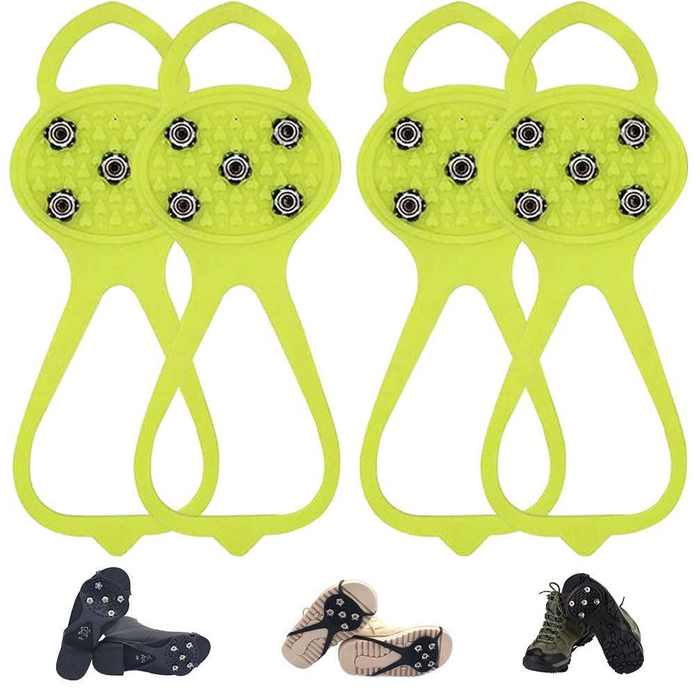 Universal Non-Slip Gripper Spikes, New Gripper Shoe Grips with 5 Tooth Steel Nails, Traction Cleats Ice Snow Grips Anti-Slip Silicone for Ice Sports (2Pair Yellow, Child)