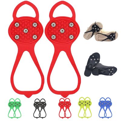 Universal Non-Slip Gripper Spikes, New Gripper Shoe Grips with 5 Tooth Steel Nails, Traction Cleats Ice Snow Grips Anti-Slip Silicone for Ice Sports (Red, Adult)