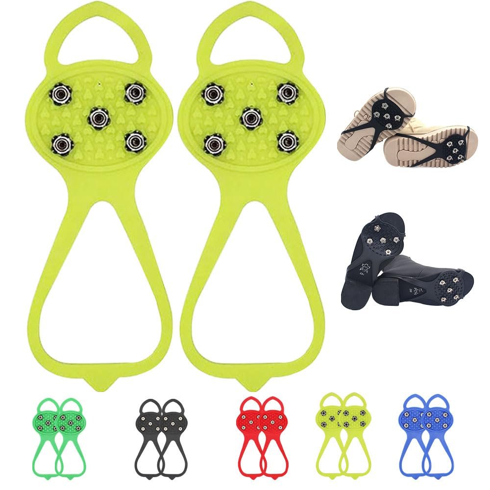 Universal Non-Slip Gripper Spikes, New Gripper Shoe Grips with 5 Tooth Steel Nails, Traction Cleats Ice Snow Grips Anti-Slip Silicone for Ice Sports (Yellow, Adult)