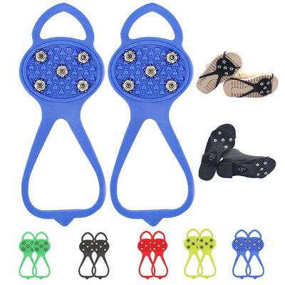 Universal Non-Slip Gripper Spikes, New Gripper Shoe Grips with 5 Tooth Steel Nails, Traction Cleats Ice Snow Grips Anti-Slip Silicone for Ice Sports (Blue, Child)
