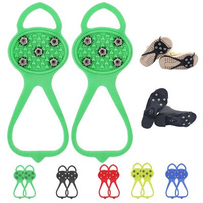 Universal Non-Slip Gripper Spikes, New Gripper Shoe Grips with 5 Tooth Steel Nails, Traction Cleats Ice Snow Grips Anti-Slip Silicone for Ice Sports (Green, Child)