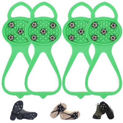Universal Non-Slip Gripper Spikes, New Universal Gripper Spikes Non Slip Shoe Grips with 5 Tooth Steel Nails, Traction Cleats Ice Snow Grips Anti Slip Silicone for Ice Sports (2Pair Green, Child)