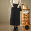 Women's Zipper Front Winter Quilted Skirt, High Waisted Insulated Thicken Warm Cotton Maxi Down Skirts with Pockets Black view 2