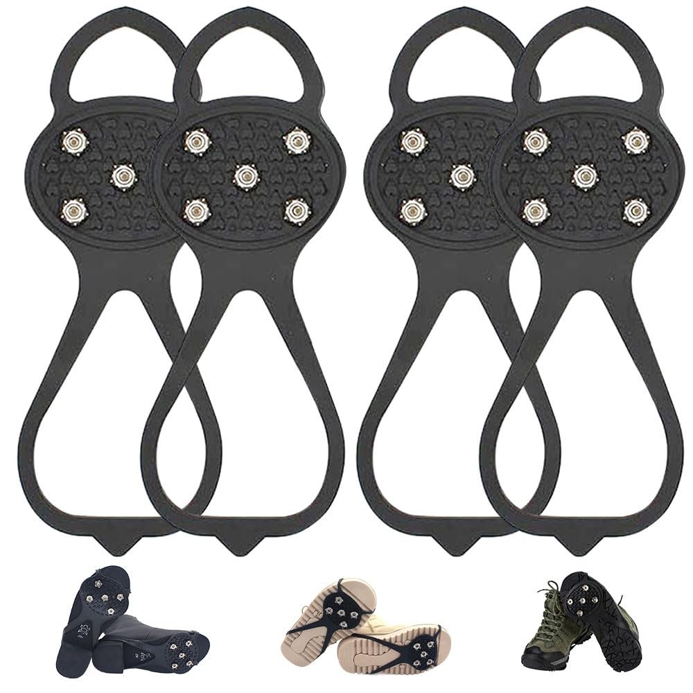 Universal Non-Slip Gripper Spikes, New Gripper Shoe Grips with 5 Tooth Steel Nails, Traction Cleats Ice Snow Grips Anti-Slip Silicone for Ice Sports (2Pair Black, Child)
