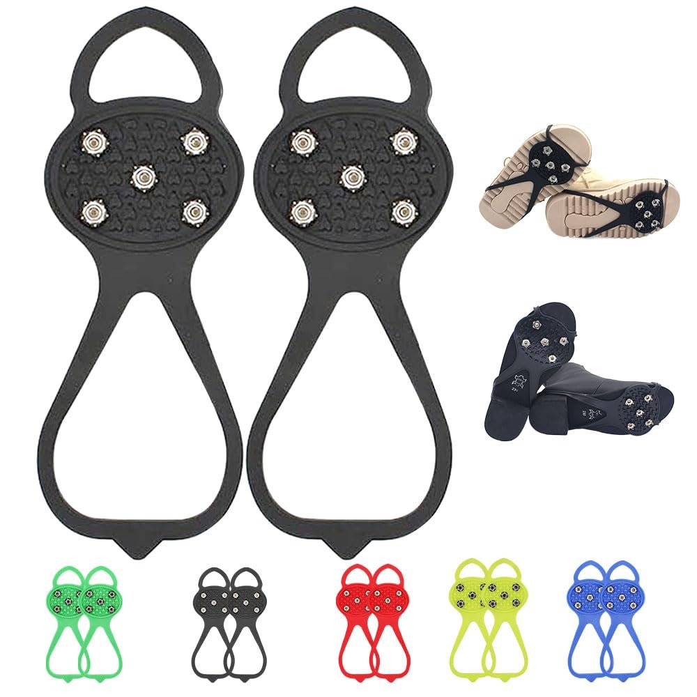 Universal Non-Slip Gripper Spikes, New Universal Gripper Spikes Non Slip Shoe Grips with 5 Tooth Steel Nails, Traction Cleats Ice Snow Grips Anti Slip Silicone for Ice Sports (Black, Adult)