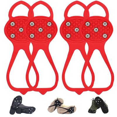 Universal Non-Slip Gripper Spikes, New Gripper Shoe Grips with 5 Tooth Steel Nails, Traction Cleats Ice Snow Grips Anti-Slip Silicone for Ice Sports (2Pair Red, Child)