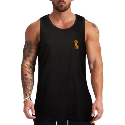 DWVTMNS Mens Tank Tops Sleeveless T Shirts Dog Sit Down Printed Black Vest Undershirts