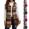 Long Vest for Women Sleeveless Button Down Plaid Shacket Open Front Curved Hems Lapel Jacket Comfy Casual Coat Outerwear Cardigan 2024 Trendy view 1