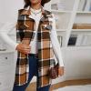 Long Vest for Women Sleeveless Button Down Plaid Shacket Open Front Curved Hems Lapel Jacket Comfy Casual Coat Outerwear Cardigan 2024 Trendy view 2