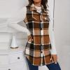 Long Vest for Women Sleeveless Button Down Plaid Shacket Open Front Curved Hems Lapel Jacket Comfy Casual Coat Outerwear Cardigan 2024 Trendy view 3