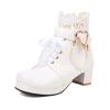 Women Lolita Boots Chunky Block Heel Ankle Boots Heart Buckle Goth Platform Lace Up Kawaii Boots with Pearl view 1