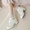 Women Lolita Boots Chunky Block Heel Ankle Boots Heart Buckle Goth Platform Lace Up Kawaii Boots with Pearl view 3