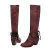 Knee High Boots for Women Vintage Lace Up Chunky Heel Long Boots Winter Warm Mid Heel Leather Riding Boots view 2