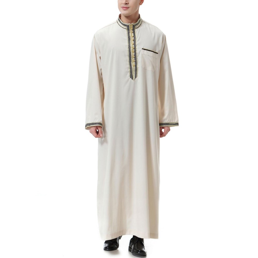 Dsgzkk Thobe for Men,Clothing Men Robe Kaftan Man Casual Long Dress Arabic Thobe Grown Middle East National Costume