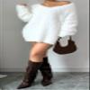 Casual Long Sleeve Ribbed Knit V Neck Loose Sweaters Dresses Womens Long Sleeve V Neck Fall Sweaters Dress Sweatshirt (White,Small) view 4