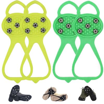Universal Non-Slip Gripper Spikes, New Gripper Shoe Grips with 5 Tooth Steel Nails, Traction Cleats Ice Snow Grips Anti-Slip Silicone for Ice Sports (Yellow+Green, Child)