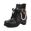 Women Lolita Boots Chunky Block Heel Ankle Boots Heart Buckle Goth Platform Lace Up Kawaii Boots with Pearl view 1