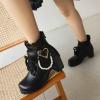 Women Lolita Boots Chunky Block Heel Ankle Boots Heart Buckle Goth Platform Lace Up Kawaii Boots with Pearl view 3