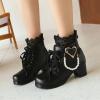 Women Lolita Boots Chunky Block Heel Ankle Boots Heart Buckle Goth Platform Lace Up Kawaii Boots with Pearl view 4
