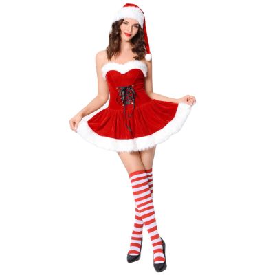 Zkbszn Sock,3 Pcs Women's Mrs. Clauses Costume Corsets Dress Stripe Over the Knee Socks Christmas Costume