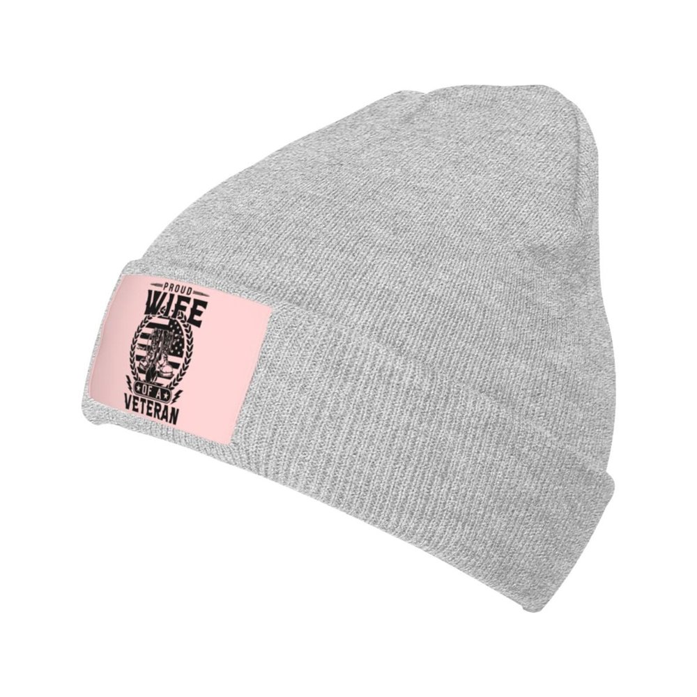 ZKLCRYTR Proud Wife of A Veteran Beanie Hat Acrylic Knit Warm Winter Hats for Women Men Skull Cap Gray