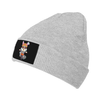 Cool Bunny Ride Beanie Hat Acrylic Knit Warm Winter Hats for Women Men Skull Cap Gray