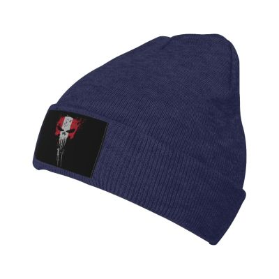 Skull Head Austria Flag Beanie Hat Acrylic Knit Warm Winter Hats for Women Men Skull Cap Navy Blue