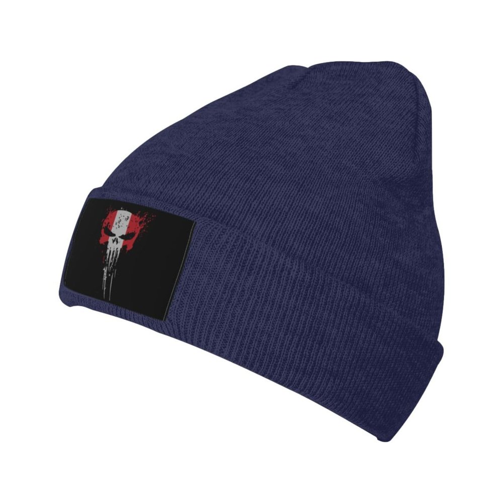Skull Head Austria Flag Beanie Hat Acrylic Knit Warm Winter Hats for Women Men Skull Cap Navy Blue