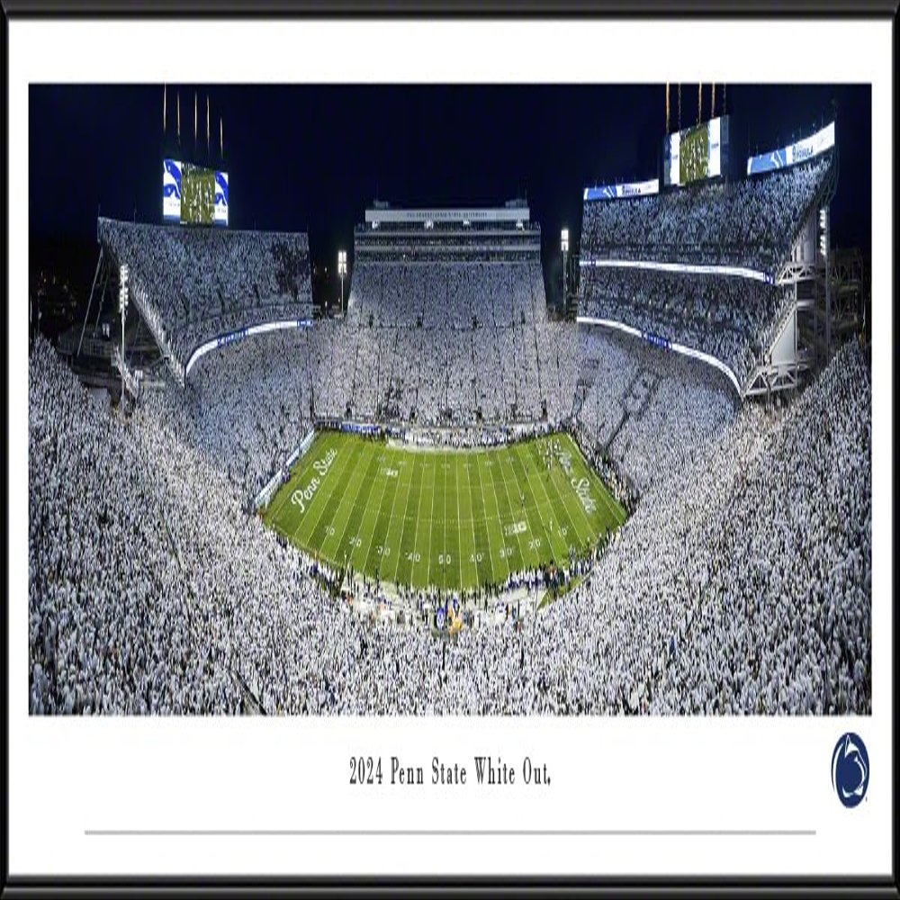 2024 Penn State White Out Football - Standard Framed Print by Blakeway Panoramas (40.25"W x 13.75"H)
