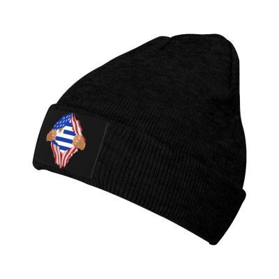 Hand Tear Flag of Uruguay Beanie Hat Acrylic Knit Warm Winter Hats for Women Men Skull Cap Black