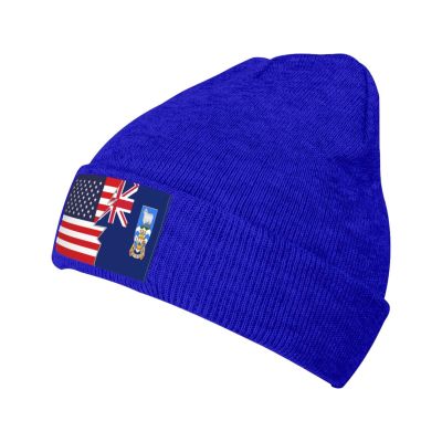 ZKLCRYTR Flag of The Falkland Islands and America Beanie Hat Acrylic Knit Warm Winter Hats for Women Men Skull Cap Blue