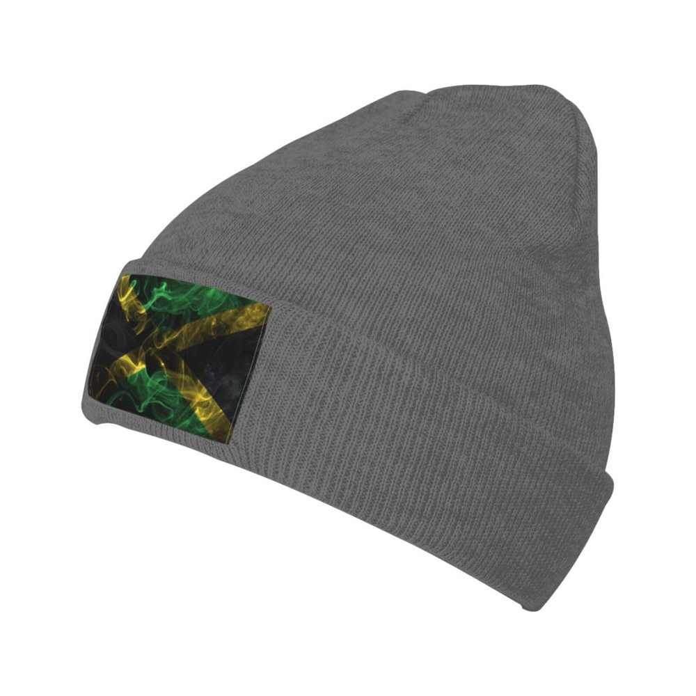 ZKLCRYTR Smoke Style Flag of Jamaica Beanie Hat Acrylic Knit Warm Winter Hats for Women Men Skull Cap Deep Heather