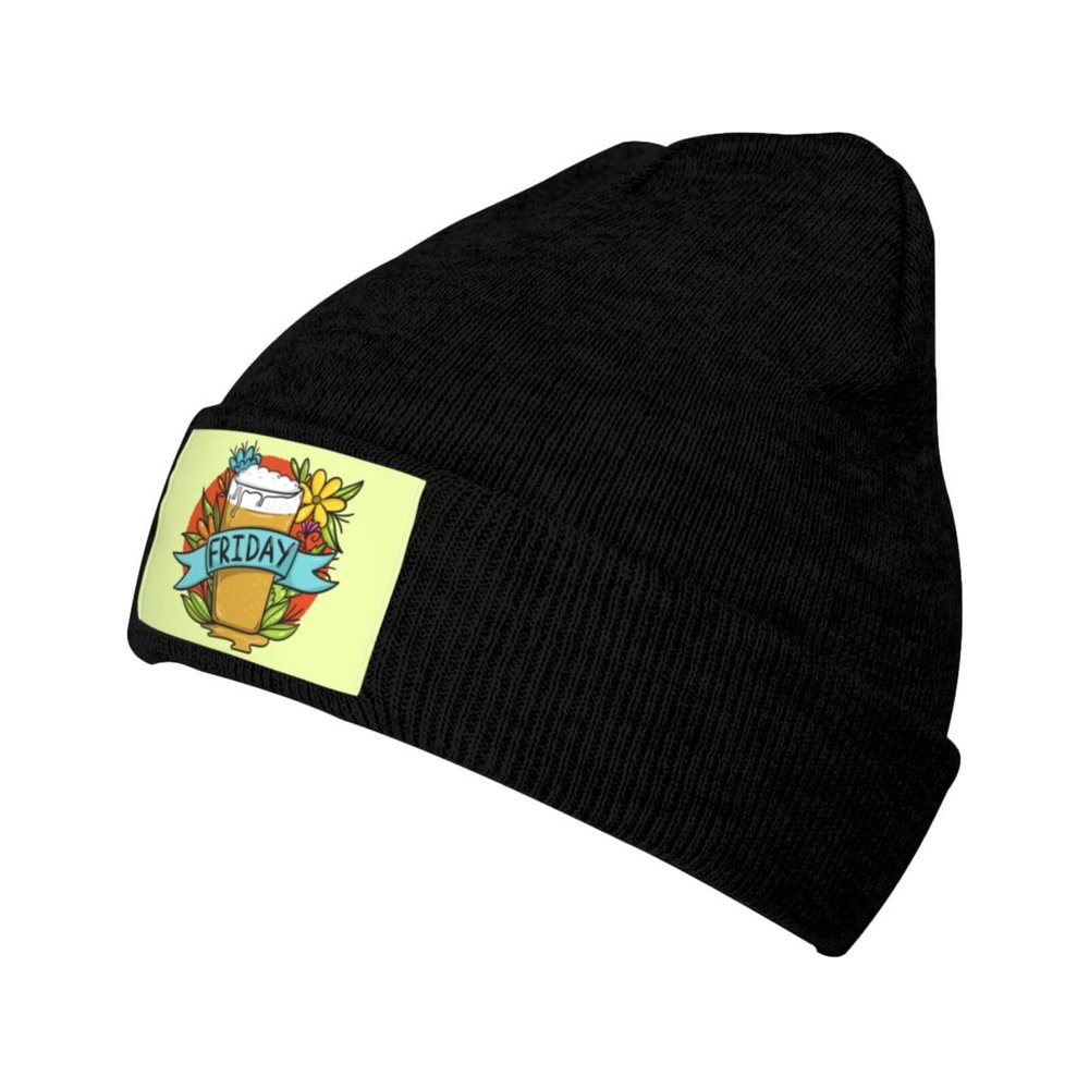 ZKLCRYTR Beer Bottles and Brightly Colored Flowers Beanie Hat Acrylic Knit Warm Winter Hats for Women Men Skull Cap Black