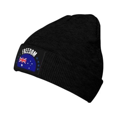 ZKLCRYTR The Australia Flag and Freedom Beanie Hat Acrylic Knit Warm Winter Hats for Women Men Skull Cap Black