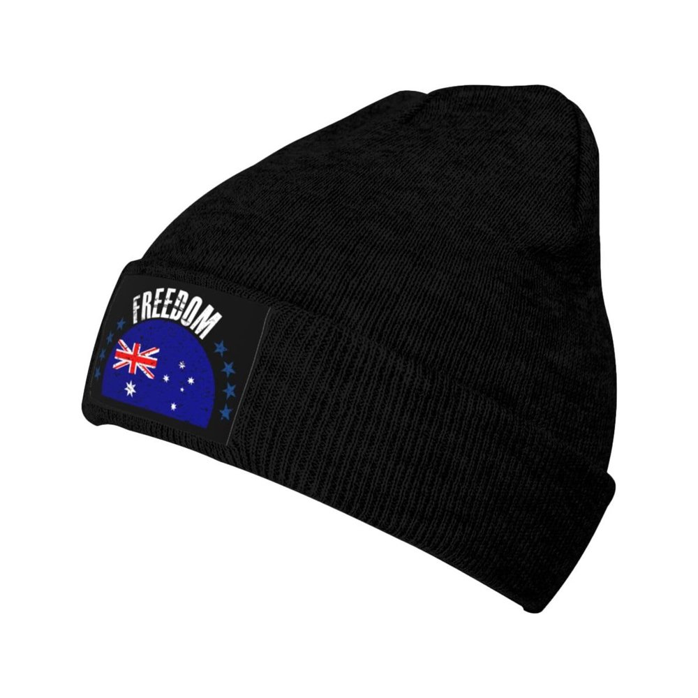 ZKLCRYTR The Australia Flag and Freedom Beanie Hat Acrylic Knit Warm Winter Hats for Women Men Skull Cap Black
