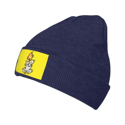 Hand Painted Candlelight Beanie Hat Acrylic Knit Warm Winter Hats for Women Men Skull Cap Navy Blue