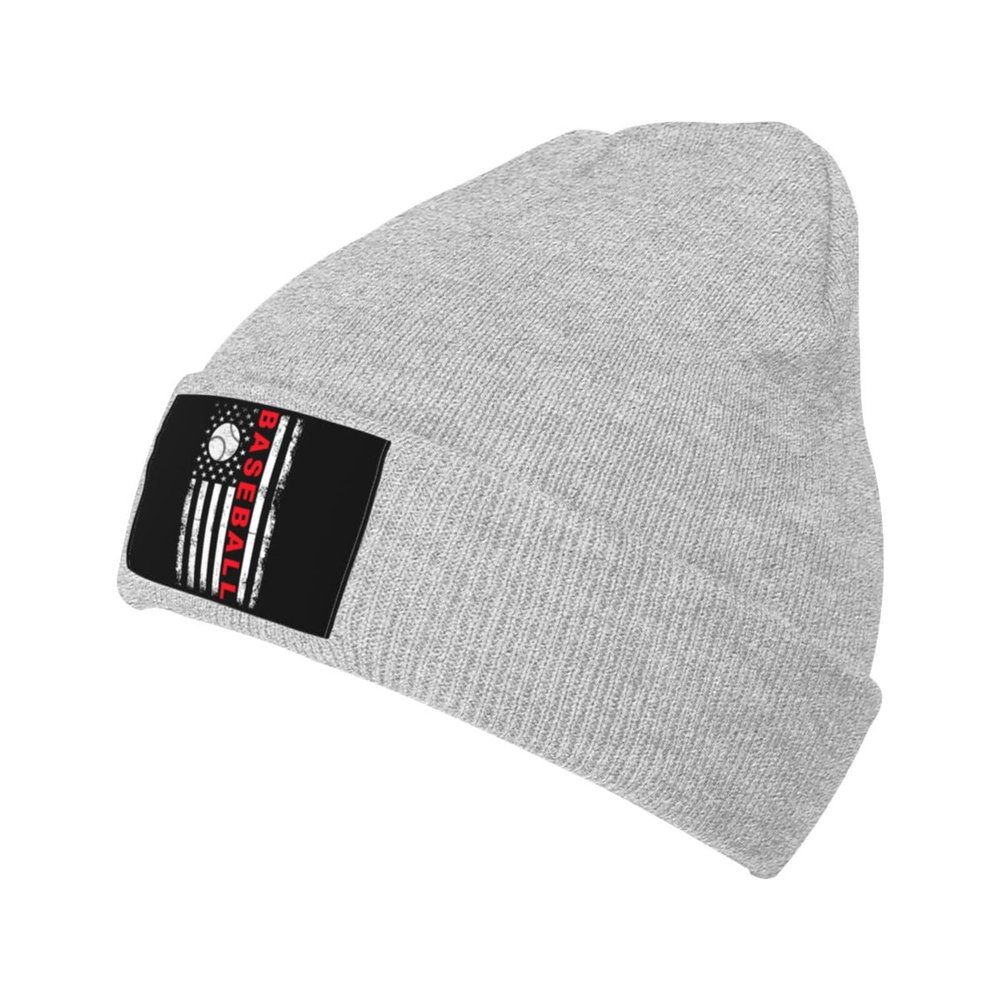 ZKLCRYTR Baseball USA Flag Beanie Hat Acrylic Knit Warm Winter Hats for Women Men Skull Cap Gray